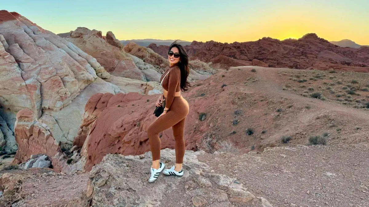 Red Aztec sandstone glowing at sunset from Rainbow Vista on a Valley of Fire sunset tour from Las Vegas, Nevada